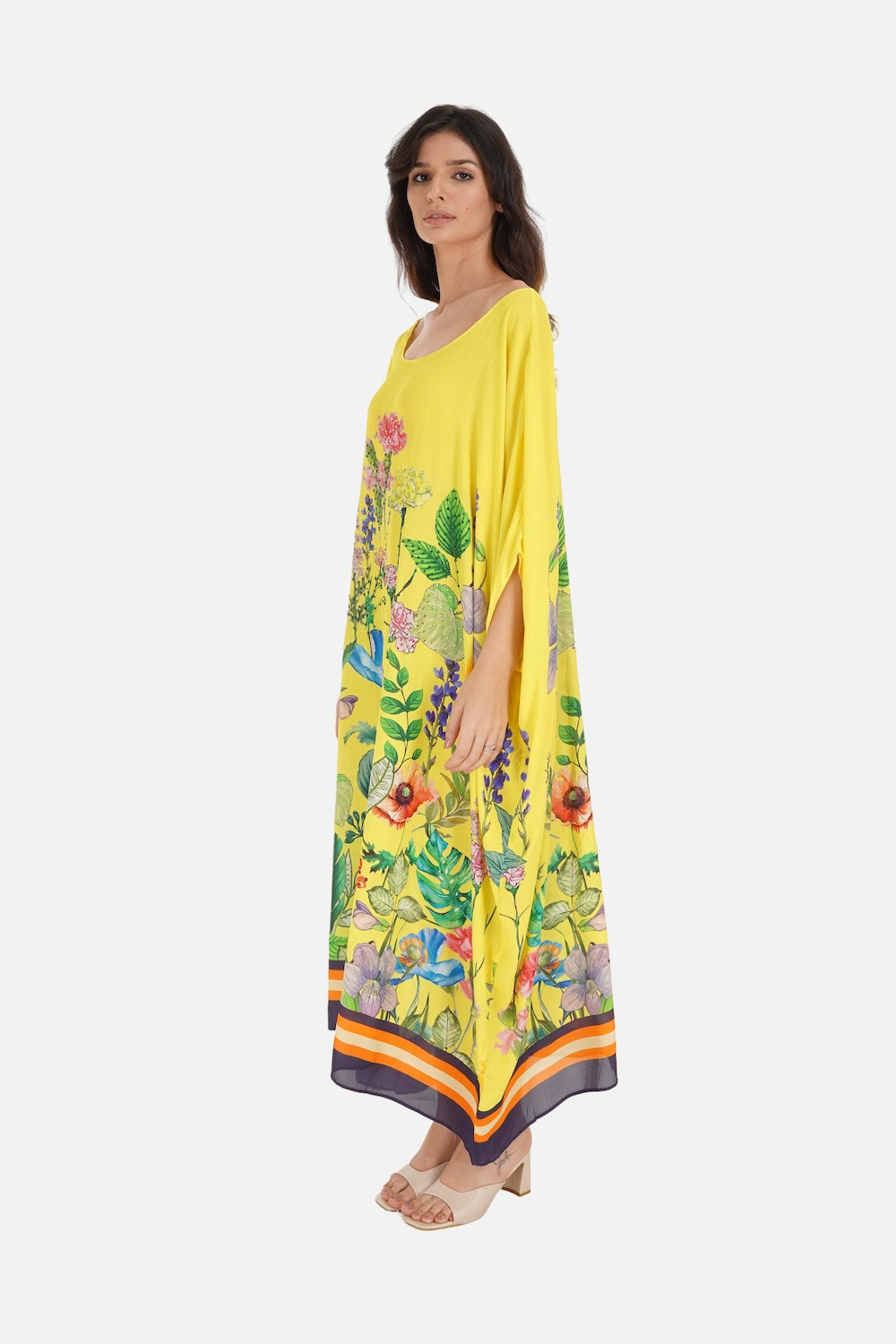 Yellow, green and black Calico Box Kaftan (TheSwankStore) Viscose Crepe fabric