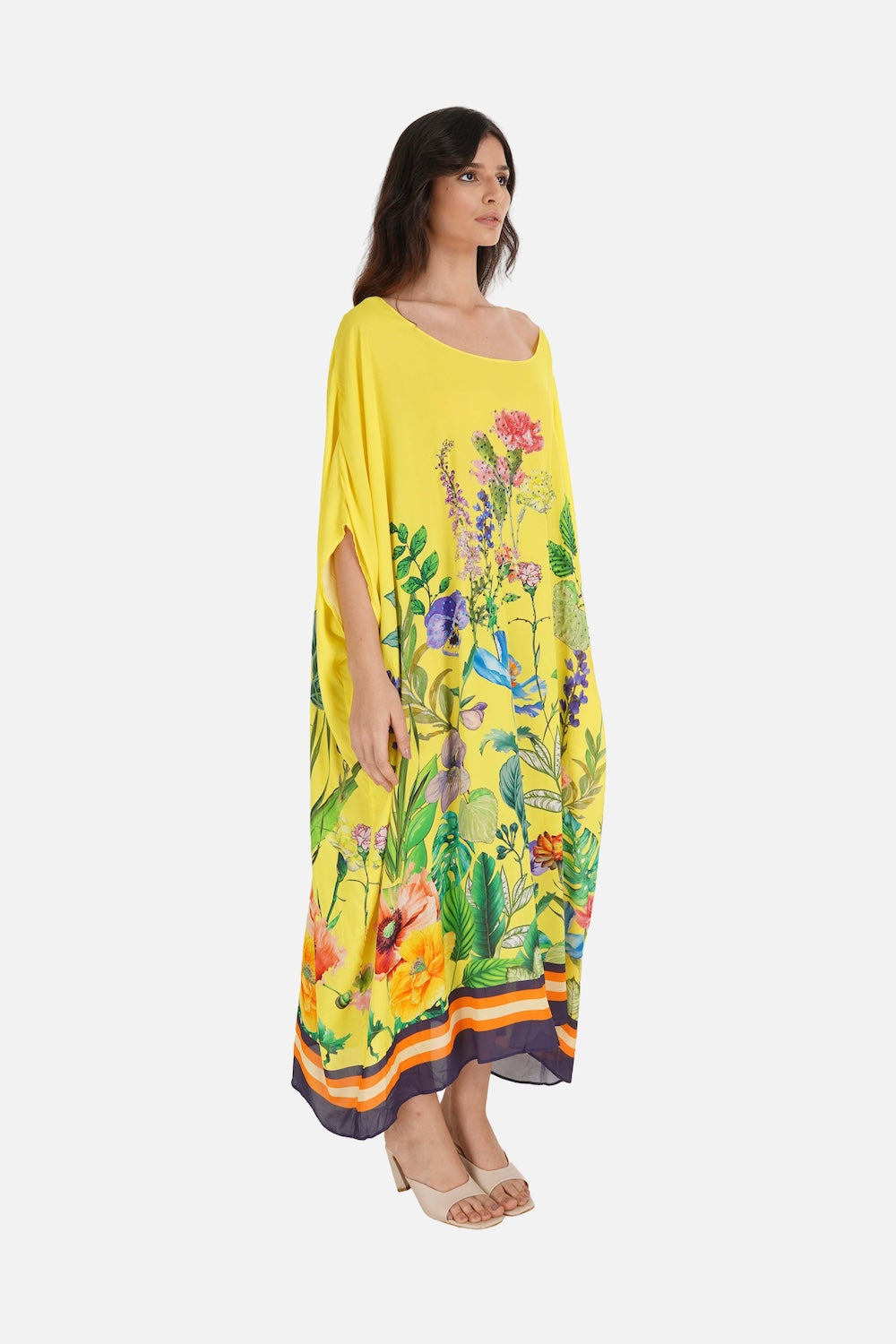 Yellow, green and black Calico Box Kaftan (TheSwankStore) Viscose Crepe fabric