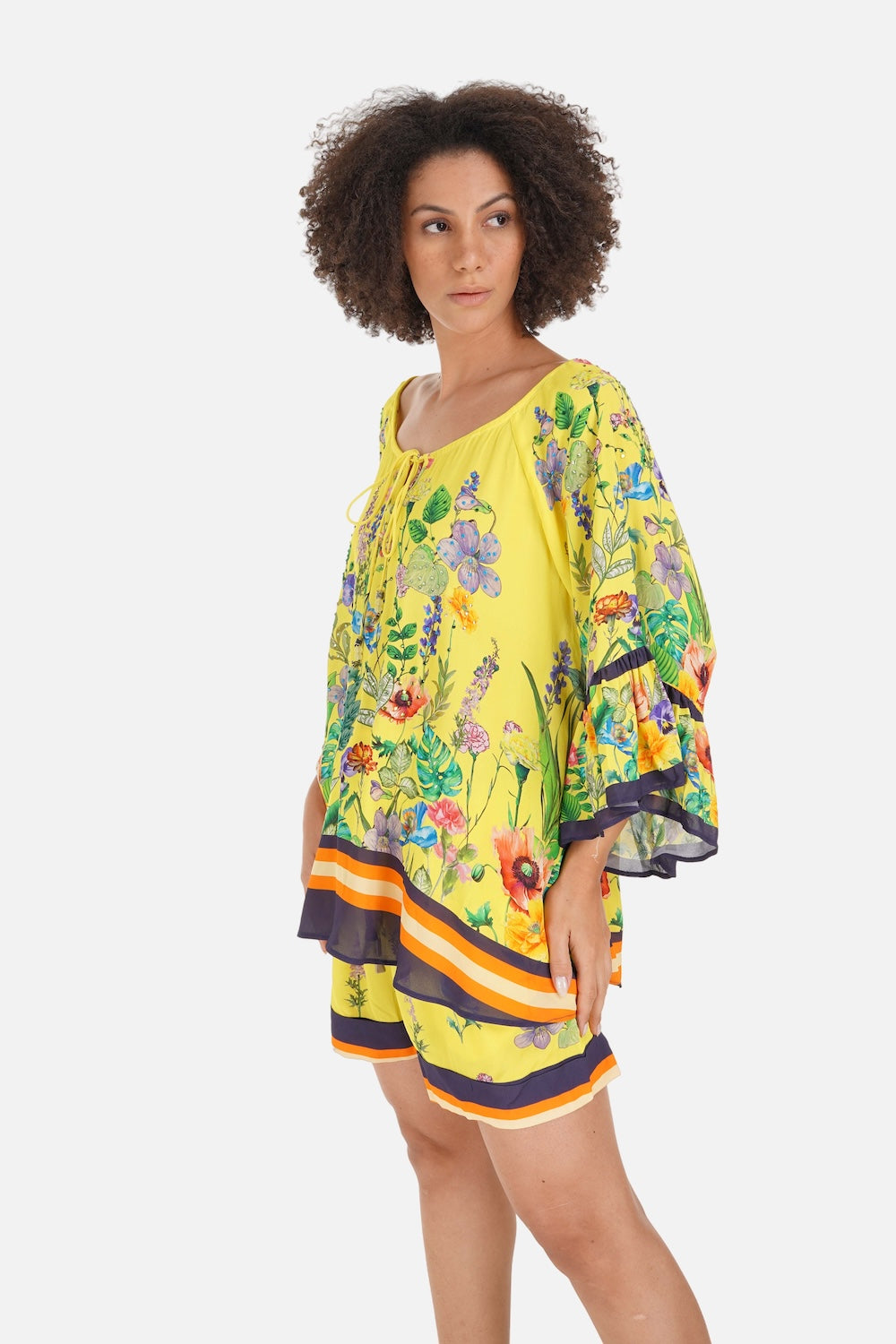 Yellow, green and black Calico Gypsy Tunic (TheSwankStore) Viscose Crepe fabric