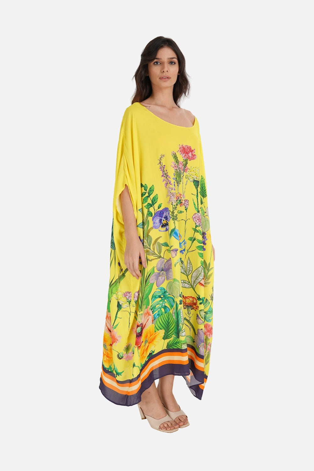 Yellow, green and black Calico Box Kaftan (TheSwankStore) Viscose Crepe fabric