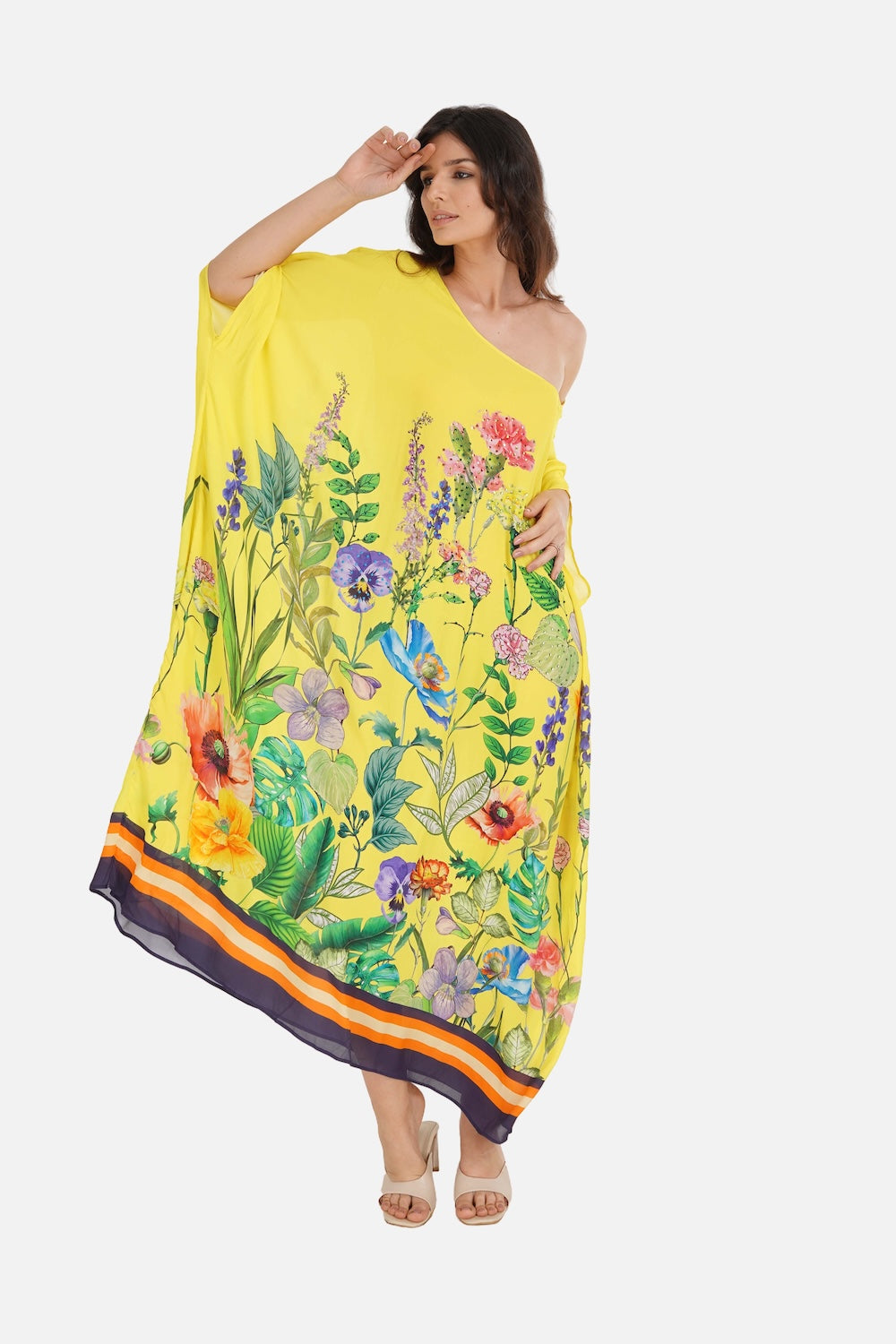 Yellow, green and black Calico Box Kaftan (TheSwankStore) Viscose Crepe fabric