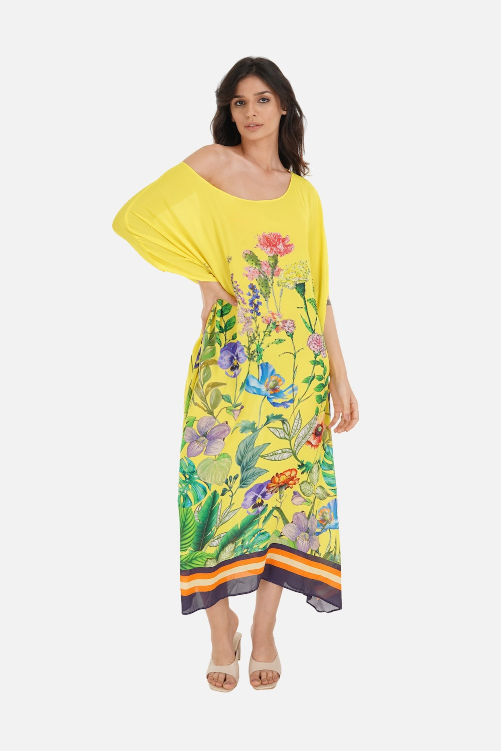 Yellow, green and black Calico Box Kaftan (TheSwankStore) Viscose Crepe fabric