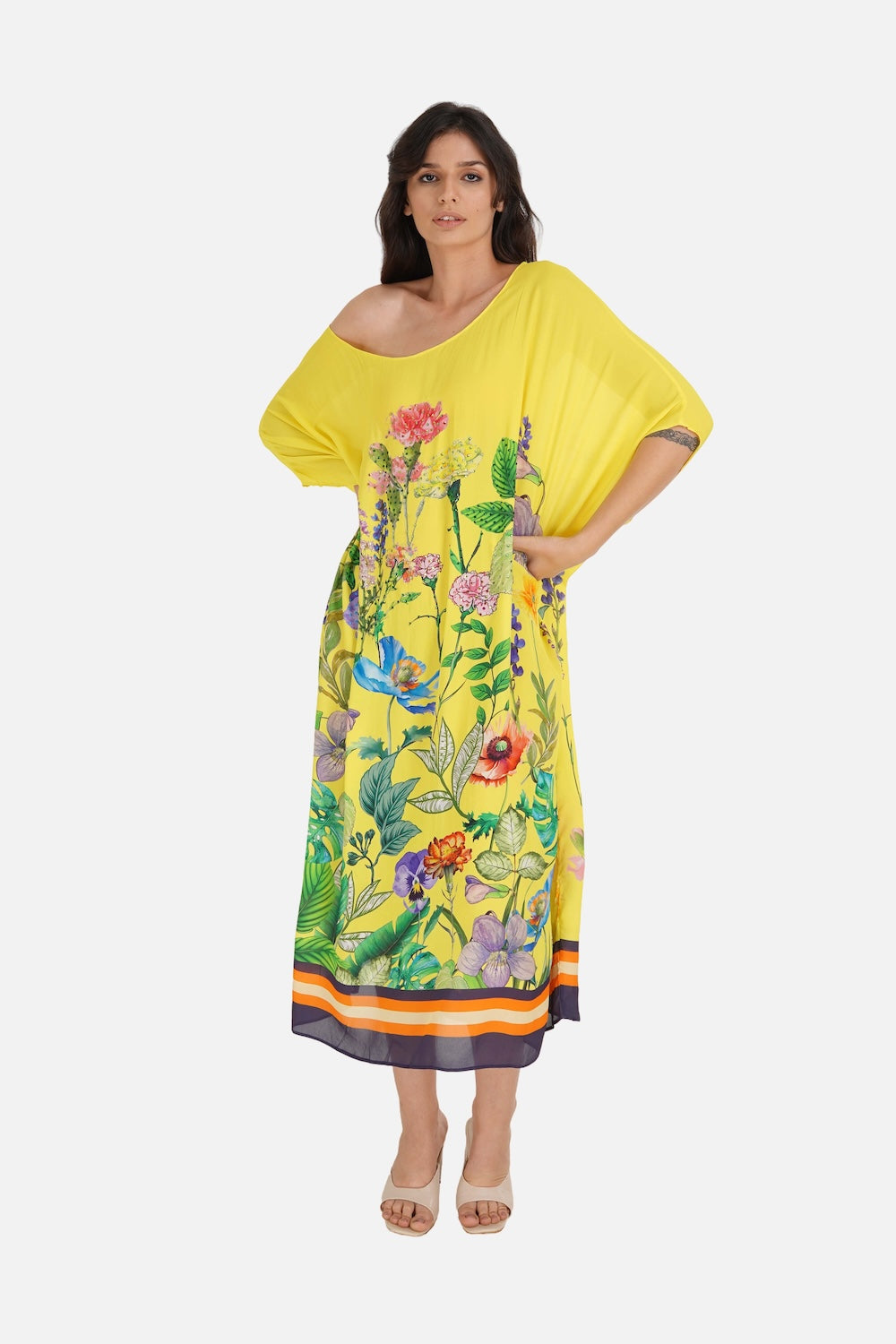 Yellow, green and black Calico Box Kaftan (TheSwankStore) Viscose Crepe fabric