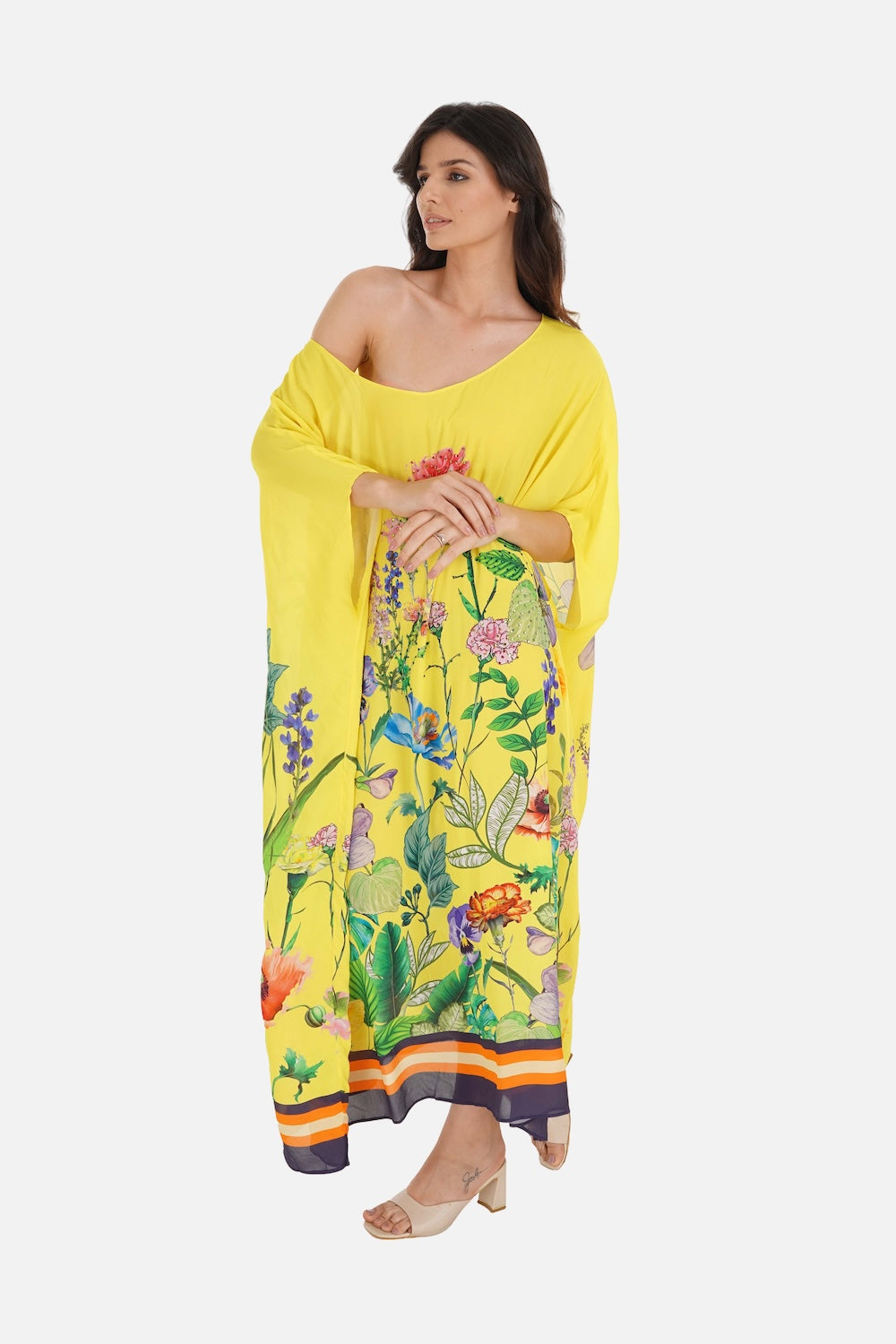 Yellow, green and black Calico Box Kaftan (TheSwankStore) Viscose Crepe fabric