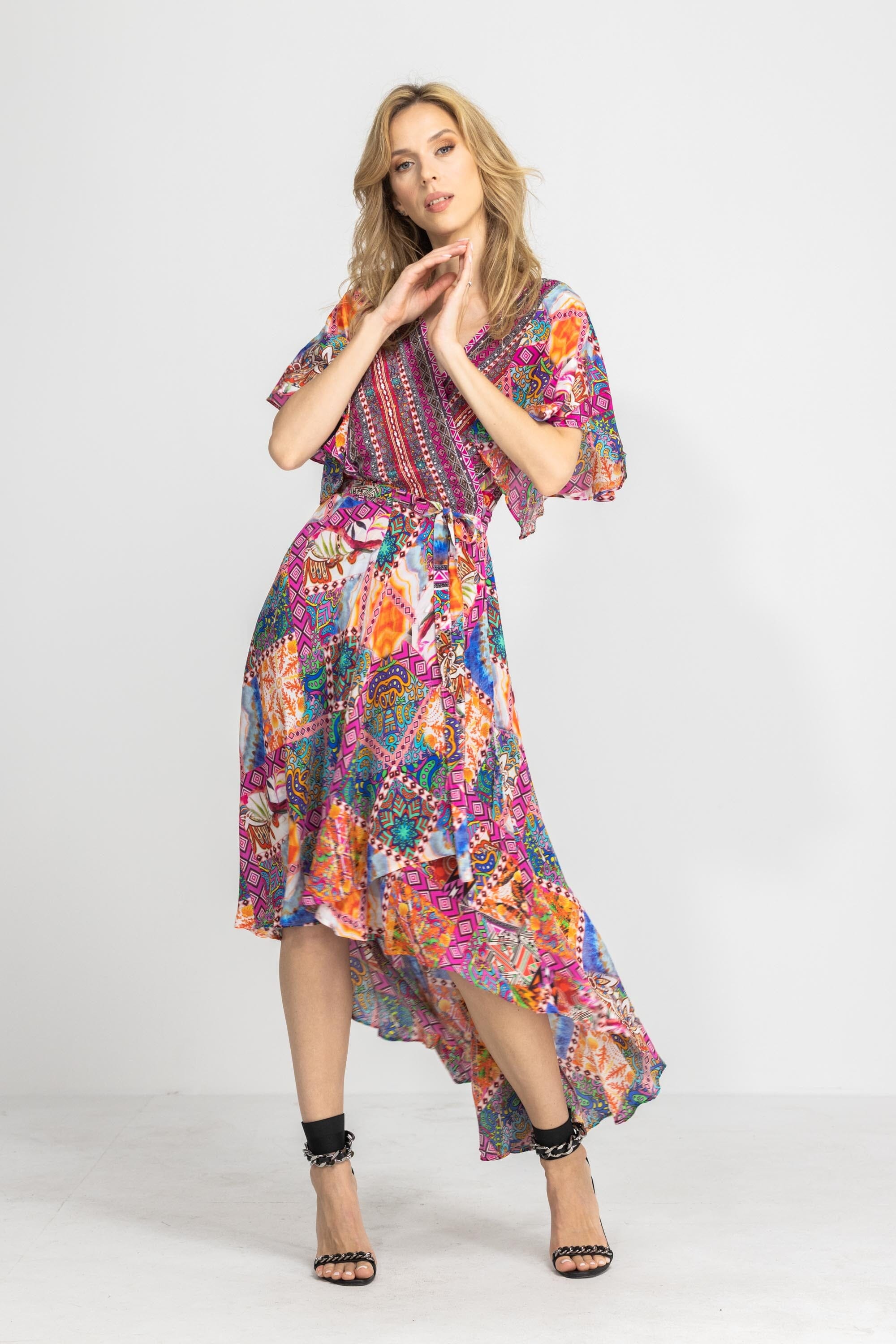 TUNISIA - WRAP DRESS WITH SHORT SLEEVE - TheSwankStore