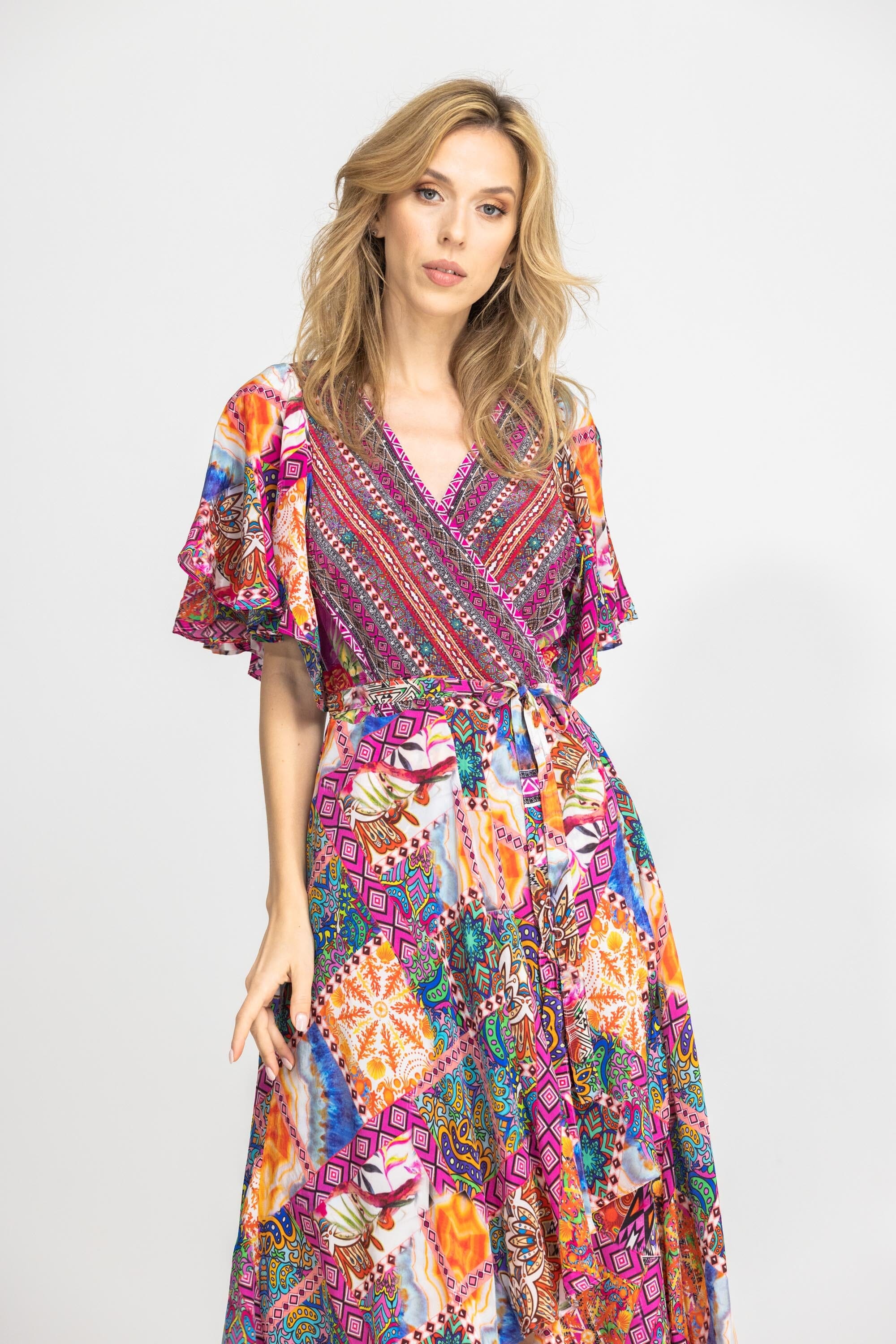 TUNISIA - WRAP DRESS WITH SHORT SLEEVE - TheSwankStore