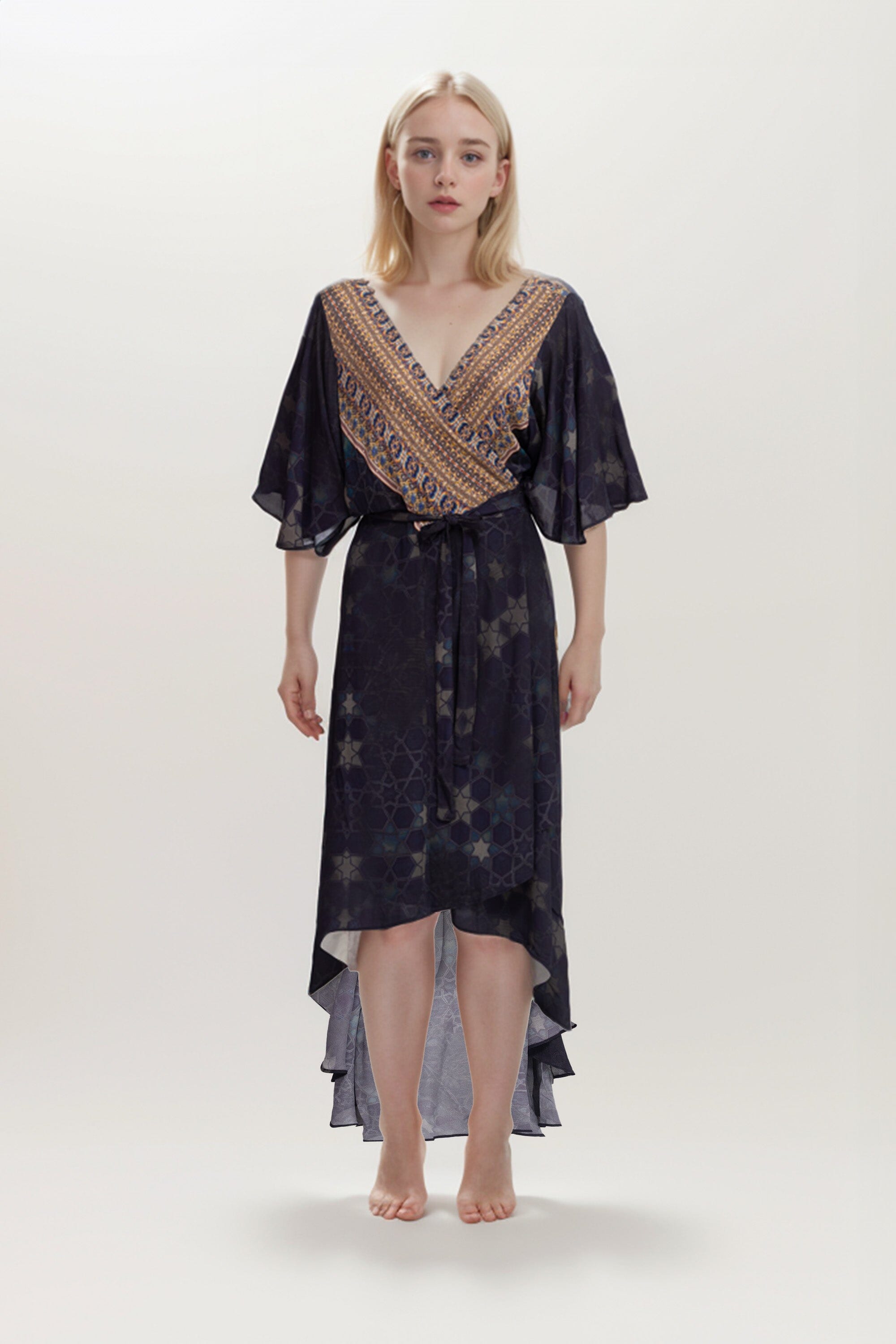 MIDNIGHT IN PARIS - WRAP DRESS WITH SHORT SLEEVE - TheSwankStore