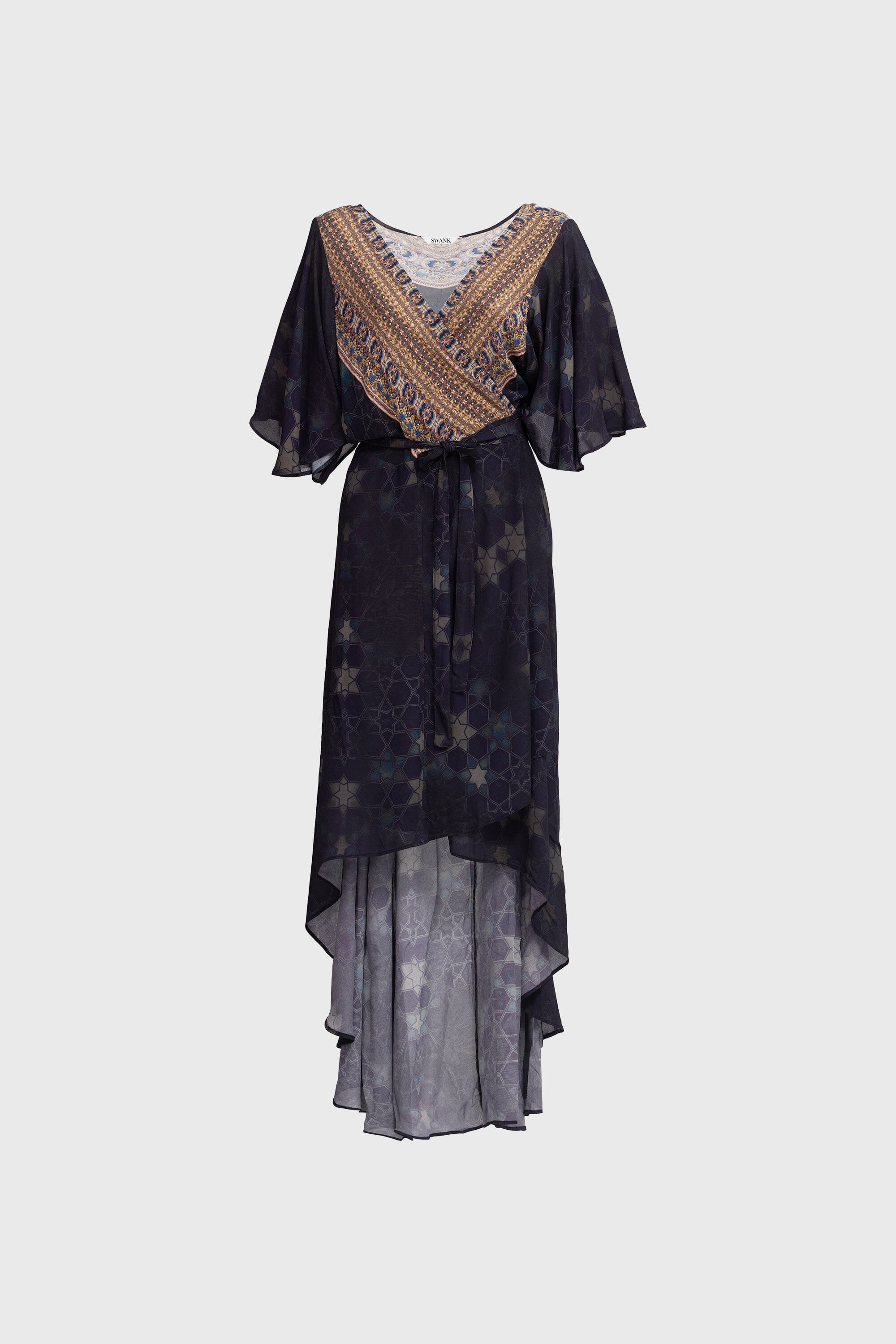 MIDNIGHT IN PARIS - WRAP DRESS WITH SHORT SLEEVE - TheSwankStore