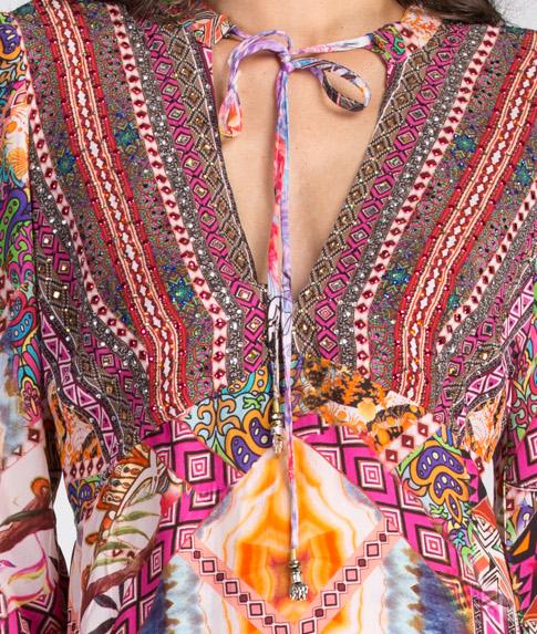 TUNISIA -  Boho Mini Dress With Bell Sleeve - TheSwankStore