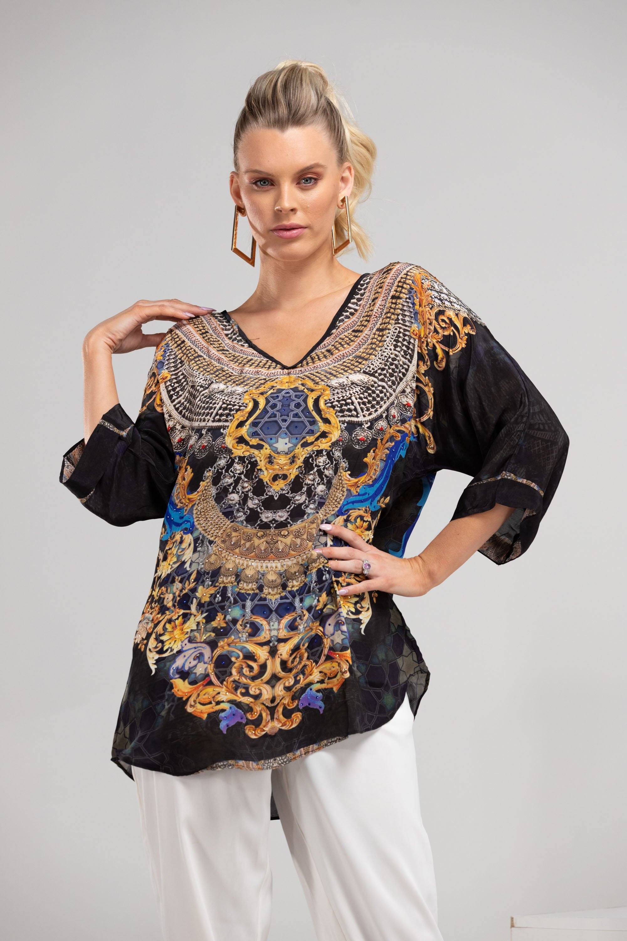 MIDNIGHT IN PARIS - KAFTAN TOP (Shorter Style) - TheSwankStore